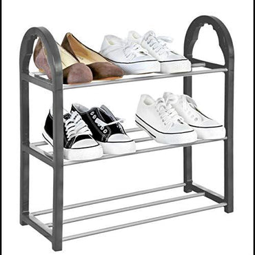 ZYBUX - 3 Tier Shoe Rack Organiser, Quick Assembly No Tools Required, Holds upto 6 pairs (L) 49cm x (W) 20cm x (H) 47cm - Grey - ZYBUX